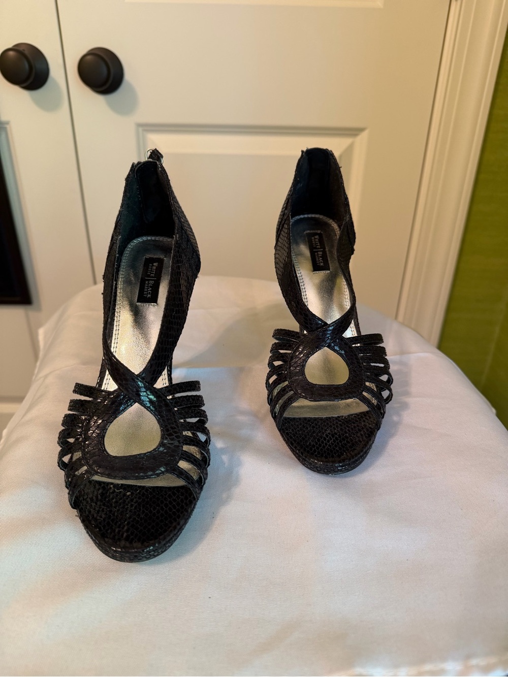 White House Black Market Black Strappy Open-Toe High Heels